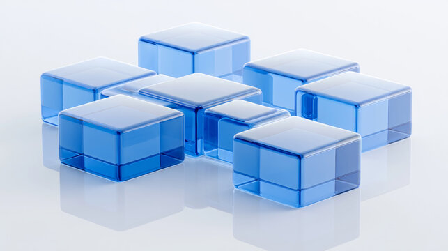 Blue transparent geometric cubes array 3D render
