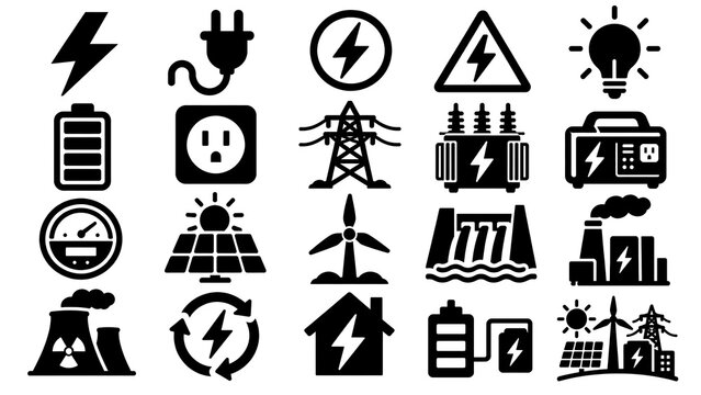Renewable energy power icons set for electricity generation and sustainability use