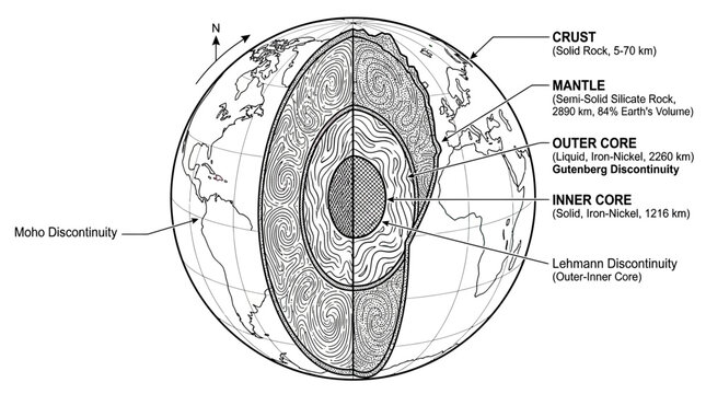 Earth's Internal Structure Cross-Section Diagram