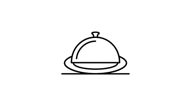 Serving dish icon, cloche lid, simple line art, restaurant food presentation symbol
