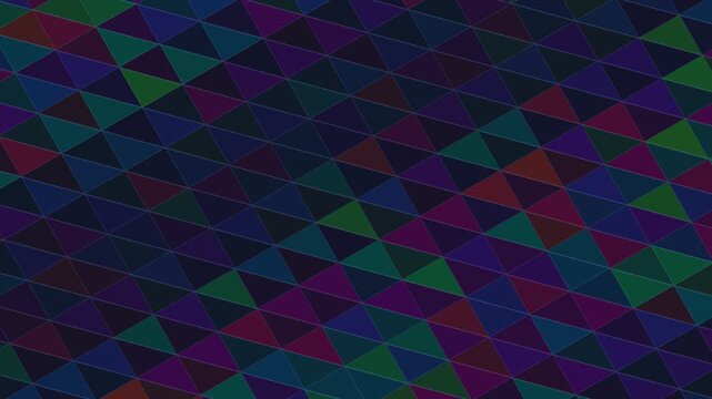 A geometric abstract background featuring a dark seamless pattern of repeating colorful triangles arranged in an isometric perspective visual layout