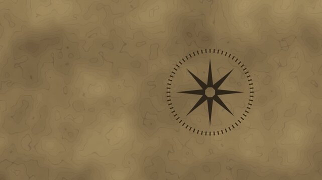 A vintage style compass rose illustration centered on a brown aged textured paper background with subtle topographic map contour line