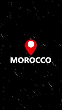Animated Location Pin Pointer Showing Morocco on Black Background GPS Map Marker Motion Graphics