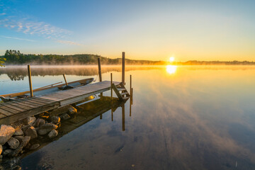 Hallangen lake pier at sunrise. Kalmar region. Sweden © Pawel Pajor