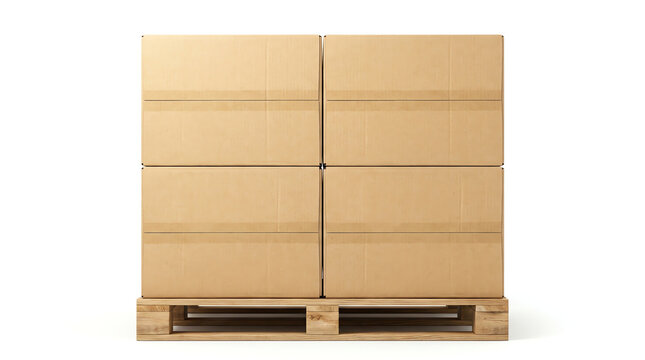 stack of four boxes mock up on euro pallet in white background. 3d illustration
