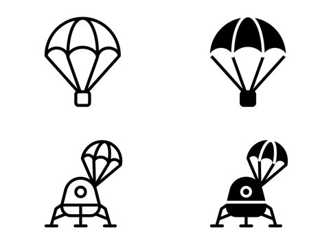 Space exploration and parachutes vector icon set illustration