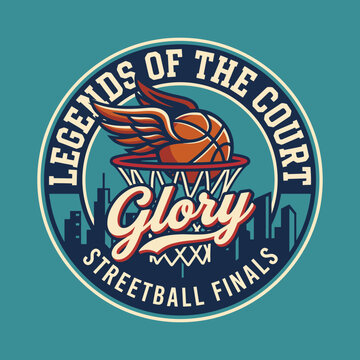 Bold logo for streetball finals embodies the adrenaline of competitive basketball with elements of urban culture, perfect for sports branding and event promotion.