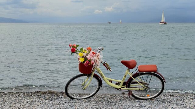 Decorated Bicycle on a Pebble Beach in Xinjiang Province, China