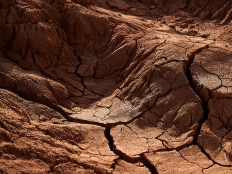 Dried cracked earth with deep fissures in natural terrain