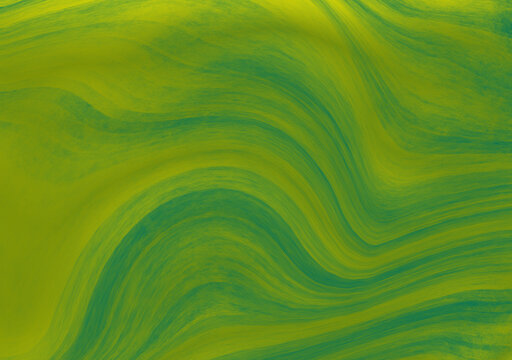 Abstract liquid marble background with flowing green and yellow waves
