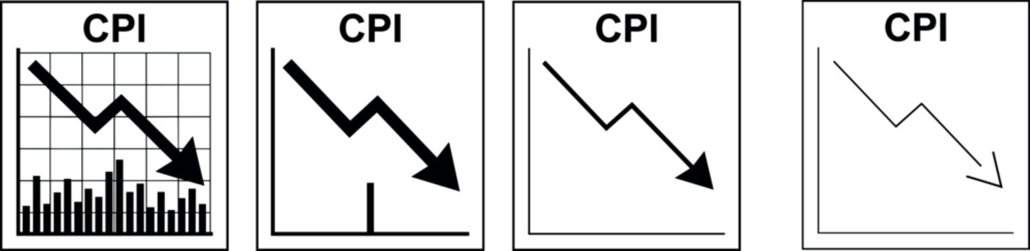 CPI Consumer Price Index Decline Graph Icon Set With Downward Arrow Showing Inflation Decrease Economy Vector Illustration