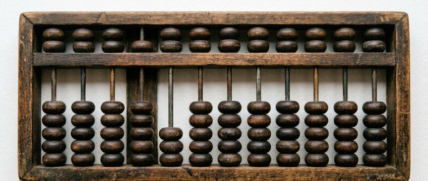 Vintage wooden abacus with dark beads antique counting tool educational arithmetic device symbol of finance and calculation
