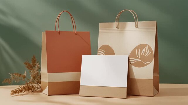 Eco-friendly shopping bags and calendar mockup with natural tones for retail business branding