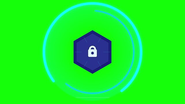 Digital Security Shield Icon Animation with Rotating Circular Loading Element