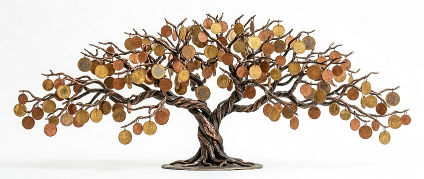 Money Tree Sculpture with Coins Symbol of Wealth and Prosperity