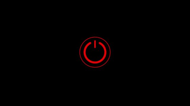 Power icon animation on black background. power baton on off.