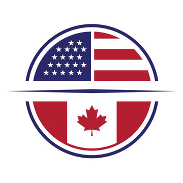 Canada and US border country logo, combination from abstract Canada and US flag, logo design vector.