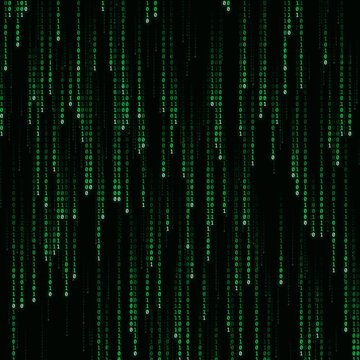 Falling green binary code streams on a black background