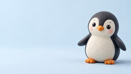Obraz premium Cute 3D Clay Penguin Character with Large Copy Space