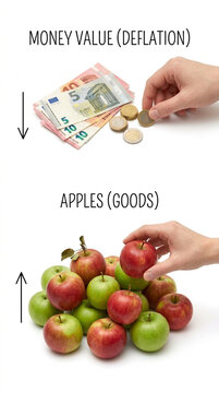 Deflation Explained Money Value Decreases Goods Value Increases with Apples