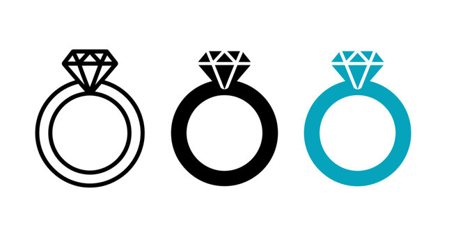 Engagement ring icon design vector set with diamond gemstone illustrations