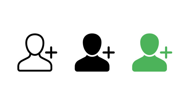 Friend request icon design set with silhouette and outline user symbols