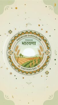 Haryana Day Celebration Emblem with Wheat and Farm Illustration