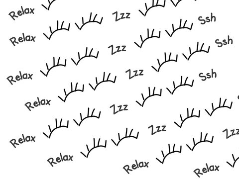 Minimalist hand drawn closed eyes with long eyelashes doodle pattern 