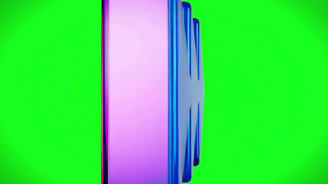 Rotating 3D glossy rewind button symbol spinning smoothly over a vibrant chroma key green screen background