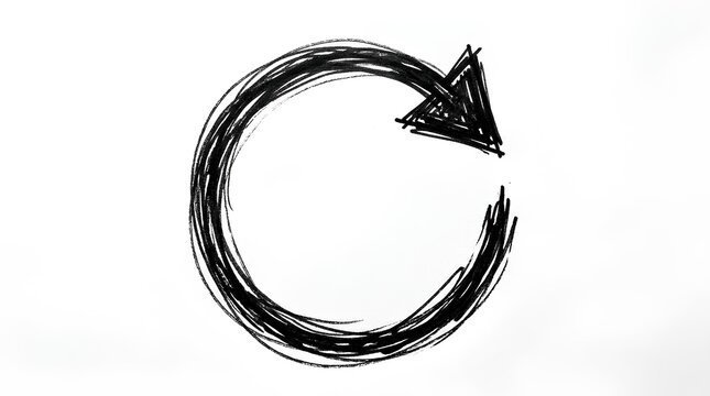 Hand-drawn circular refresh arrow symbol in black ink.