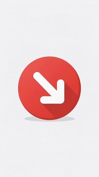 Red round icon with white arrow pointing to the bottom right corner with long shadow effect