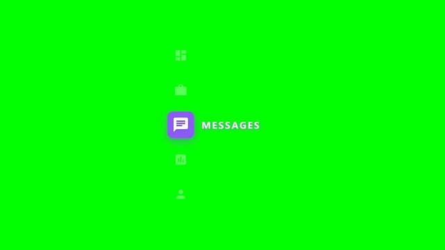 A motion graphic of an ultra-clean vertical dashboard menu on green screen.