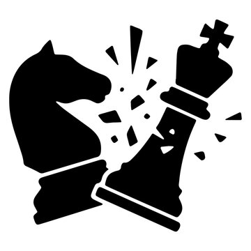 Chess knight defeating and shattering king checkmate strategy and business competition vector illustration on isolated white background   