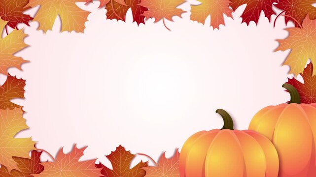 autumn thanksgiving background with pumpkins and framed maple leaf