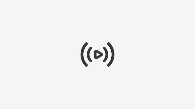 Live stream icon with play button and signal waves moving animation broadcast signal concept.