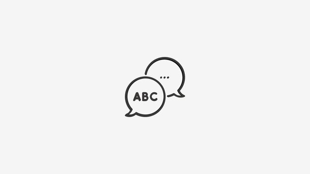 Chat bubble with abc letters and dots symbol communicates conversation or language learning concept animation.