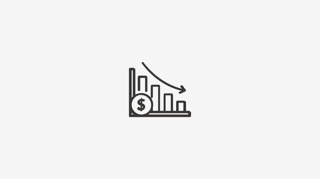 Falling dollar graph icon shows financial loss decreasing market trend down.