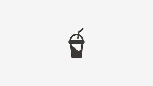 Cold drink in disposable cup with straw simple icon animation loop motion graphic.