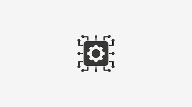 Central processing unit icon with cogwheel inside, representing technology and engineering, clean background.