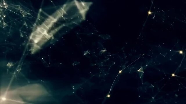 Abstract video with a cosmic theme, featuring a top-down angle of glowing lines and nodes. Live desktop wallpaper.