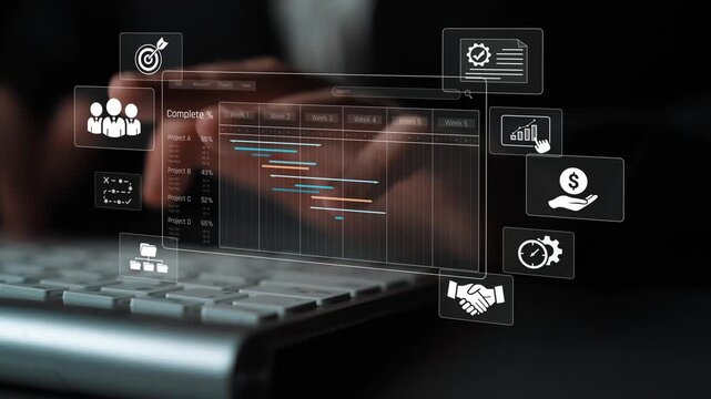 Project management dashboard showing timeline, tasks, milestones, and workflows for planning, tracking, and executing successful business or team projects Marrow
