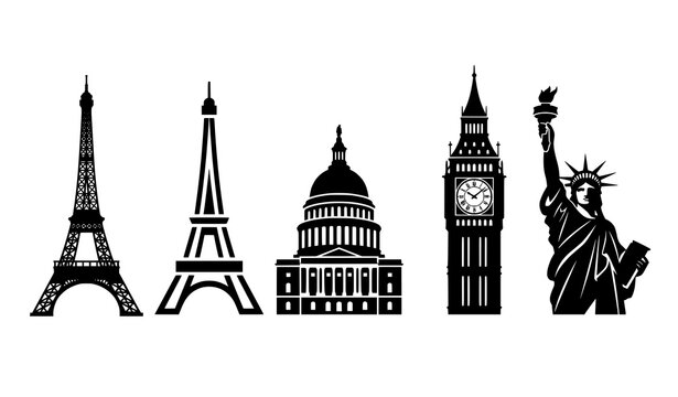 Global Landmark Silhouette Set Featuring Famous World Monuments