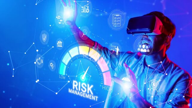 Business professional using virtual reality technology for engaging visualization in risk management analytics and strategic decision-making processes Sigmoid