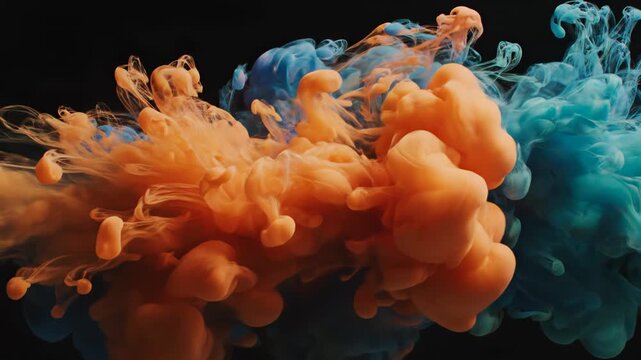 The Image Is An Abstract Photograph Of A Group Of Orange And Blue Smoke Or