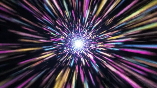 Abstract colorful hyperspace light speed motion streaks in deep space, sci-fi warp speed background