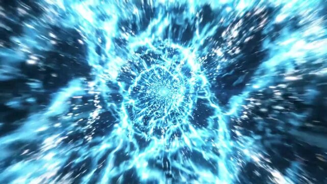 Abstract blue light streaks representing futuristic warp speed and hyper jump travel through space