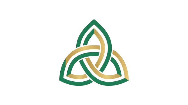 Elegant Interlocking Celtic Triquetra Knot Symbol in Green and Gold Gradient Vector Design