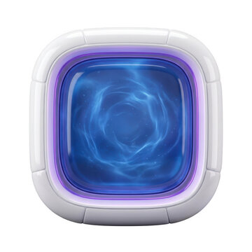 Square futuristic button with a glowing blue liquid vortex center design transparent background