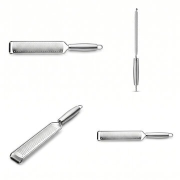 Long Narrow Stainless Steel Etched Blade Citrus Zester and Cheese Rasp Grater Isolated on White Background 4 Different Angles