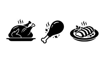 Fototapeta premium Roast Chicken Black Silhouette Food Vector Icon